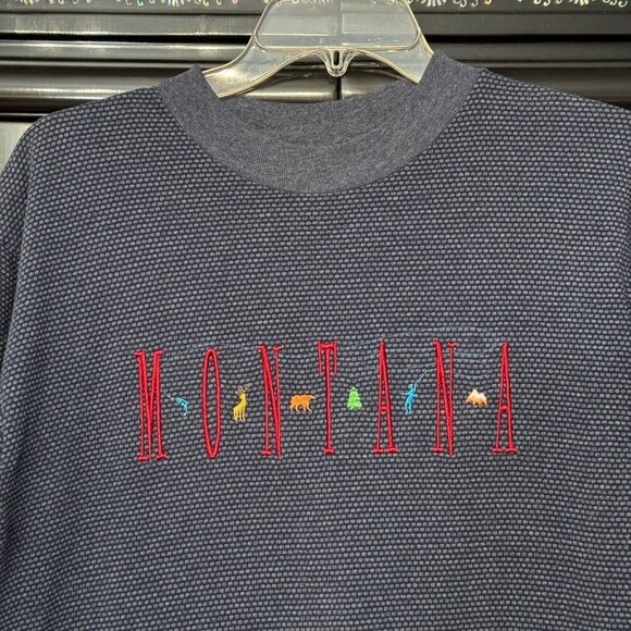 H.L. Miller Gold Montana Embroidered Navy Blue Short Sleeve T-Shirt M - Picture 1 of 8